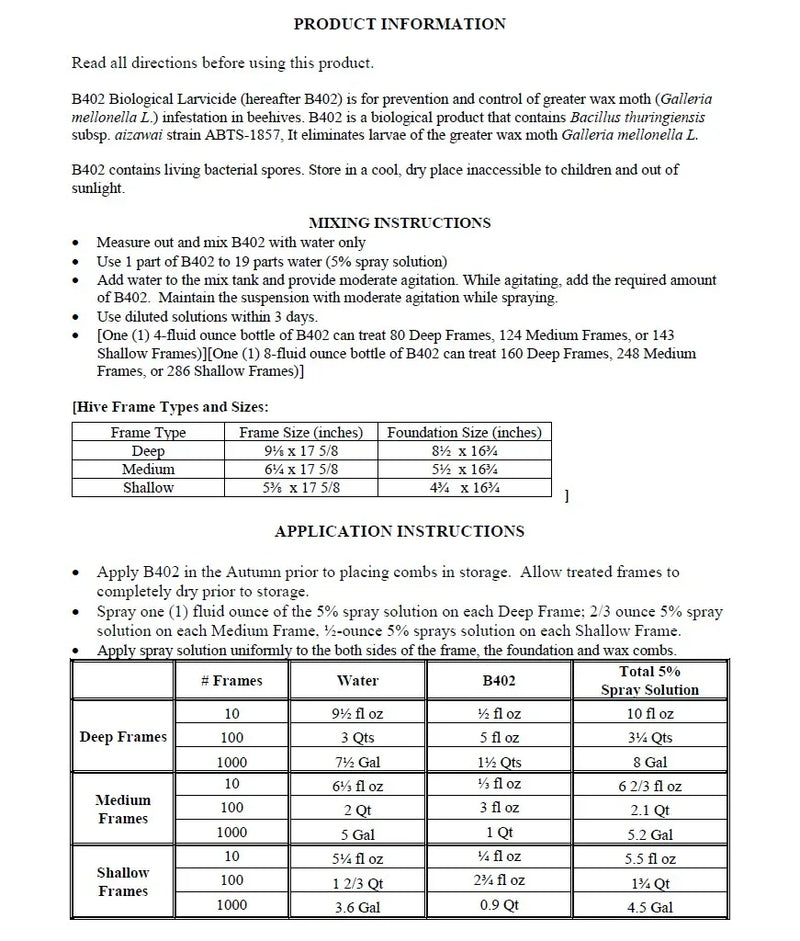Certan B402 Wax Moth Larvicide