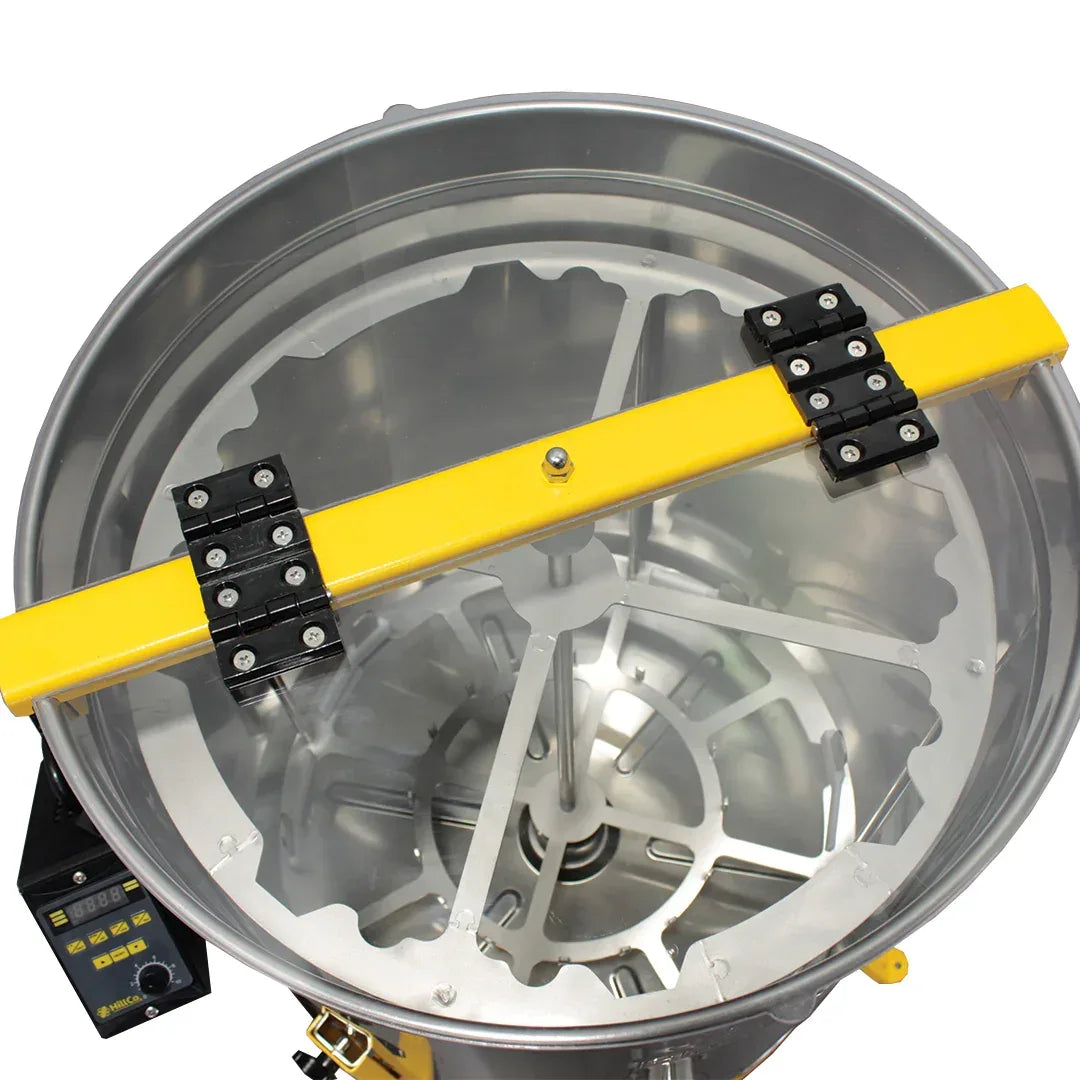 Commercial-grade HillCo honey extractor with stainless steel construction